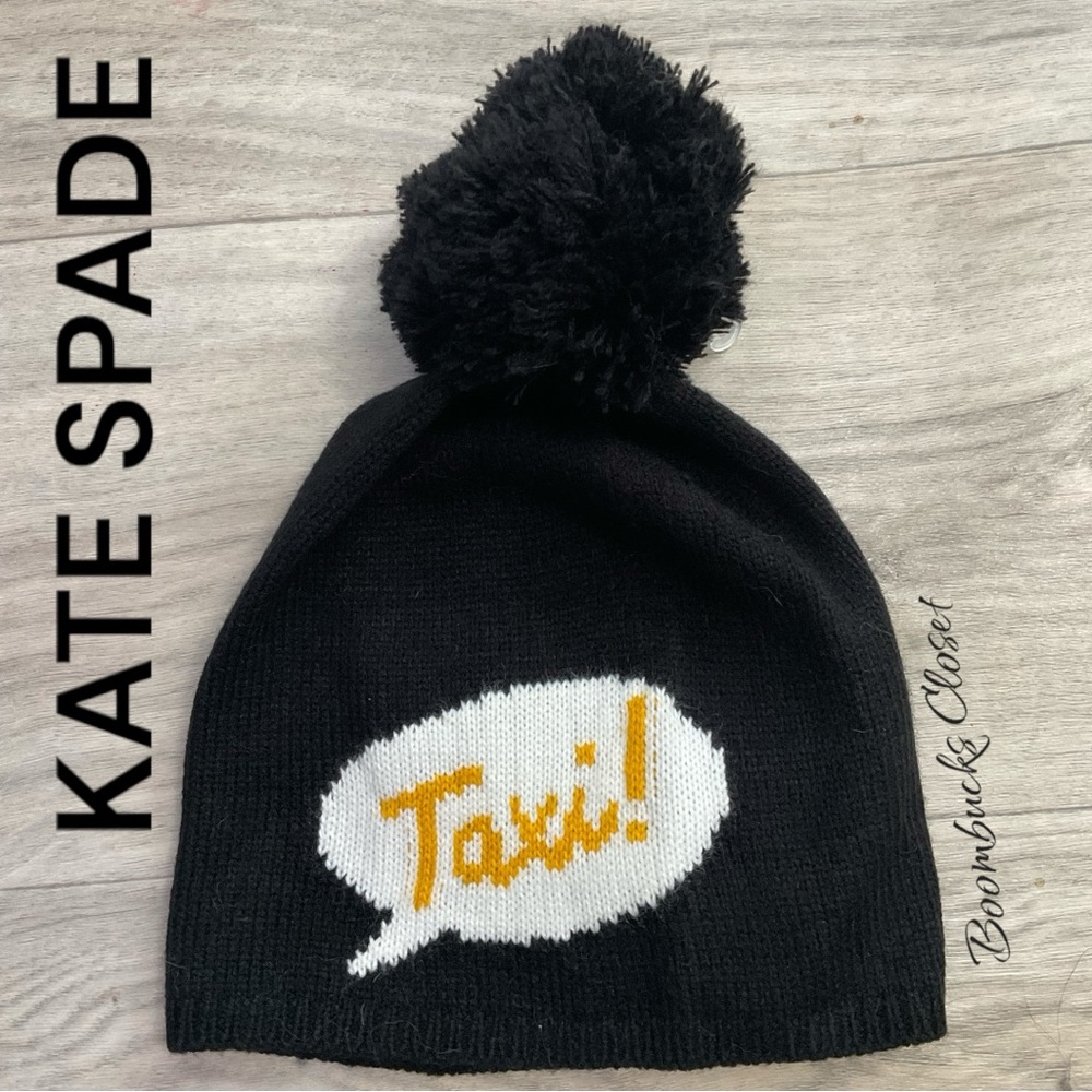 New Kate Spade Taxi Beanie hat Black yellow White